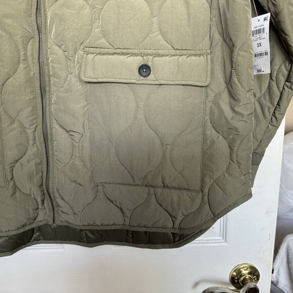 And Now This Women Jacket NEW Plus 2X Green Reversible Collarless Quilted Nylon - Picture 3 of 11